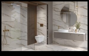 ما هي بعض الطرق الأنيقة لاستخدام الرخام في تصميم الحمام الحديث؟