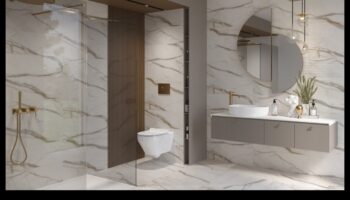ما هي بعض الطرق الأنيقة لاستخدام الرخام في تصميم الحمام الحديث؟
